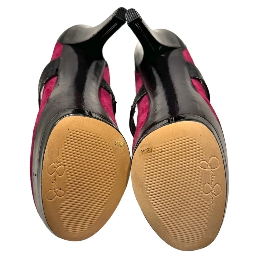 Jessica Simpson- Hot Pink Suede Like Upper w/ Black Platform High Heel Pump- 6B